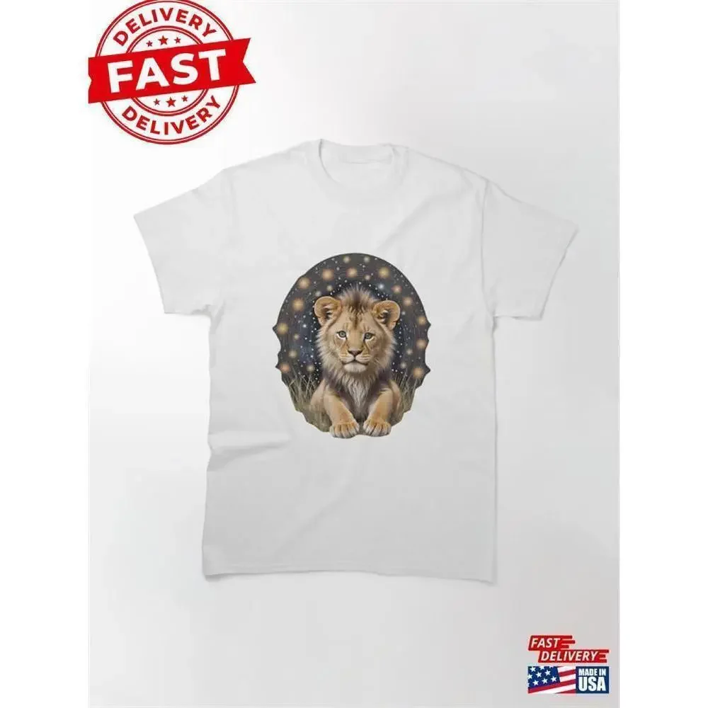 Cute Baby Lion Starry Night Dreamy Animal Art Unisex T-Shirt